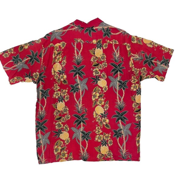 Vintage 90s Pineapple Connection Shirt XL Red Floral Hawaiian Tropical Rayon - Picture 2 of 5